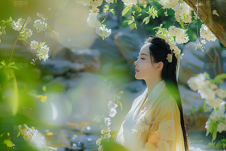 花卉汉服人物浪漫古风摄影图