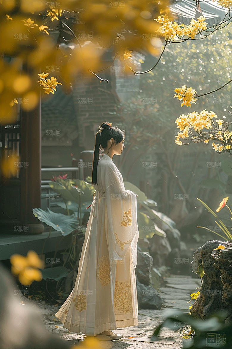 花卉汉服人物中式唯美摄影图