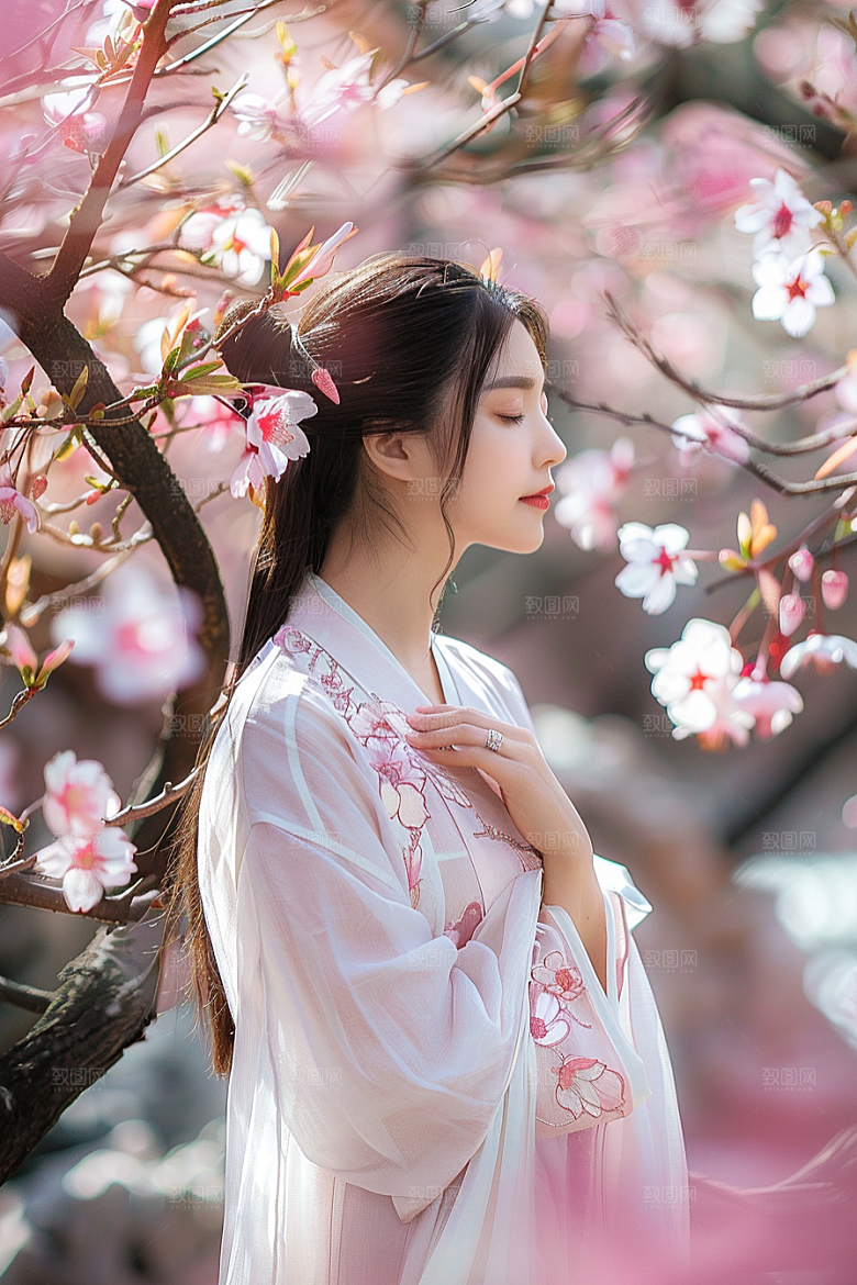 花卉汉服人物高清浪漫摄影图