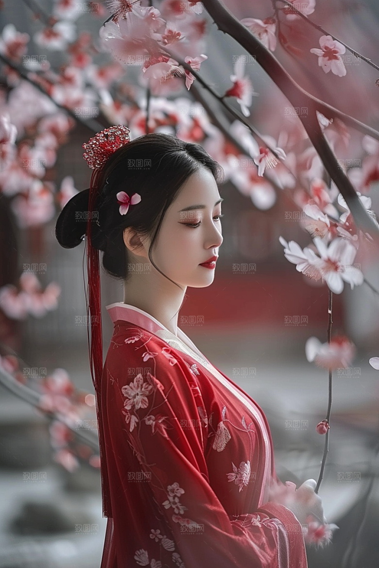 花卉汉服人物唯美写真摄影图