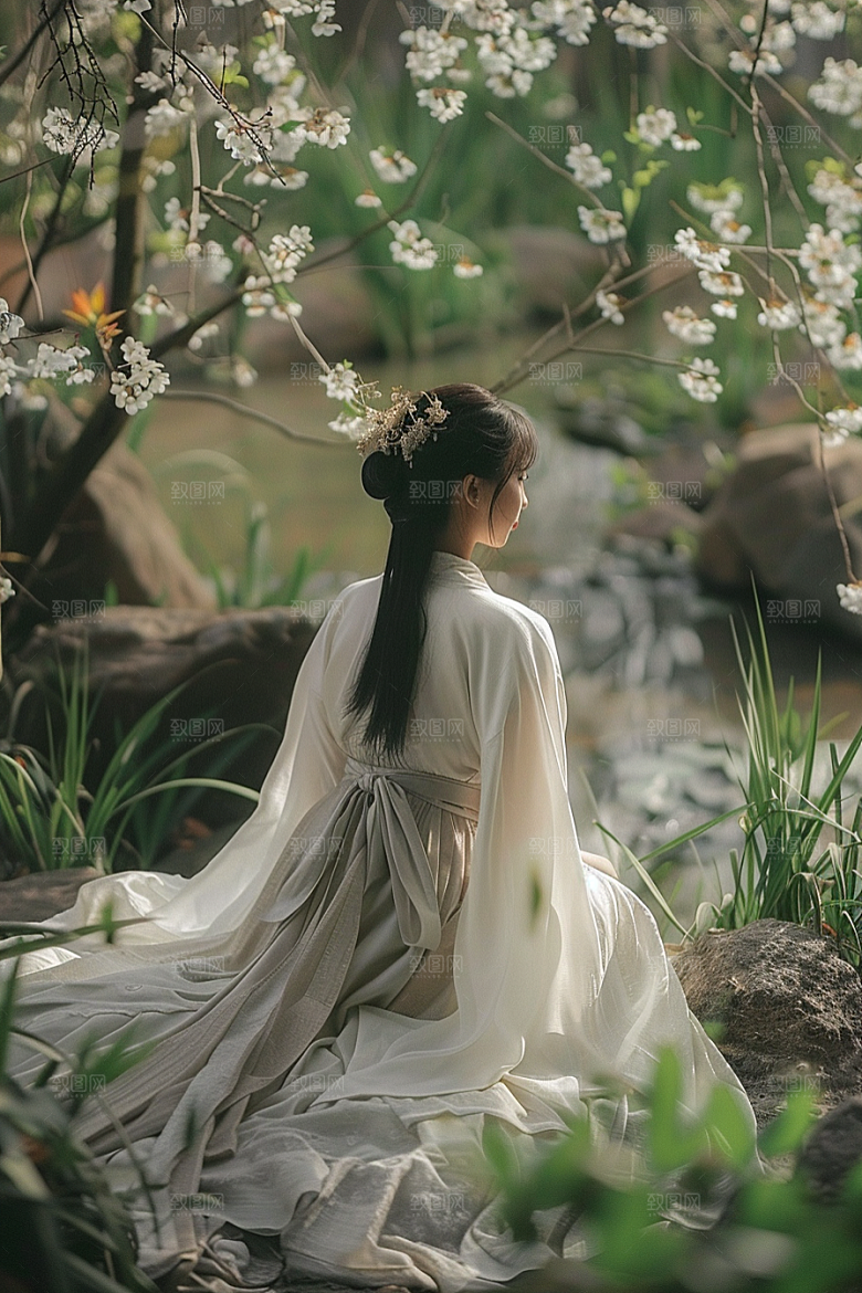 花卉汉服人物美女古风摄影图