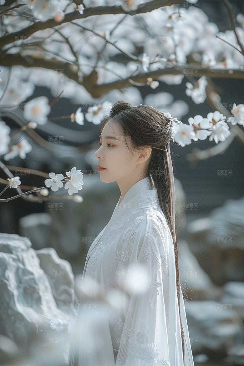 花卉汉服人物高清唯美摄影图