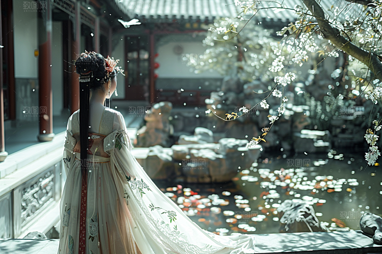 花卉汉服人物花丛古风摄影图