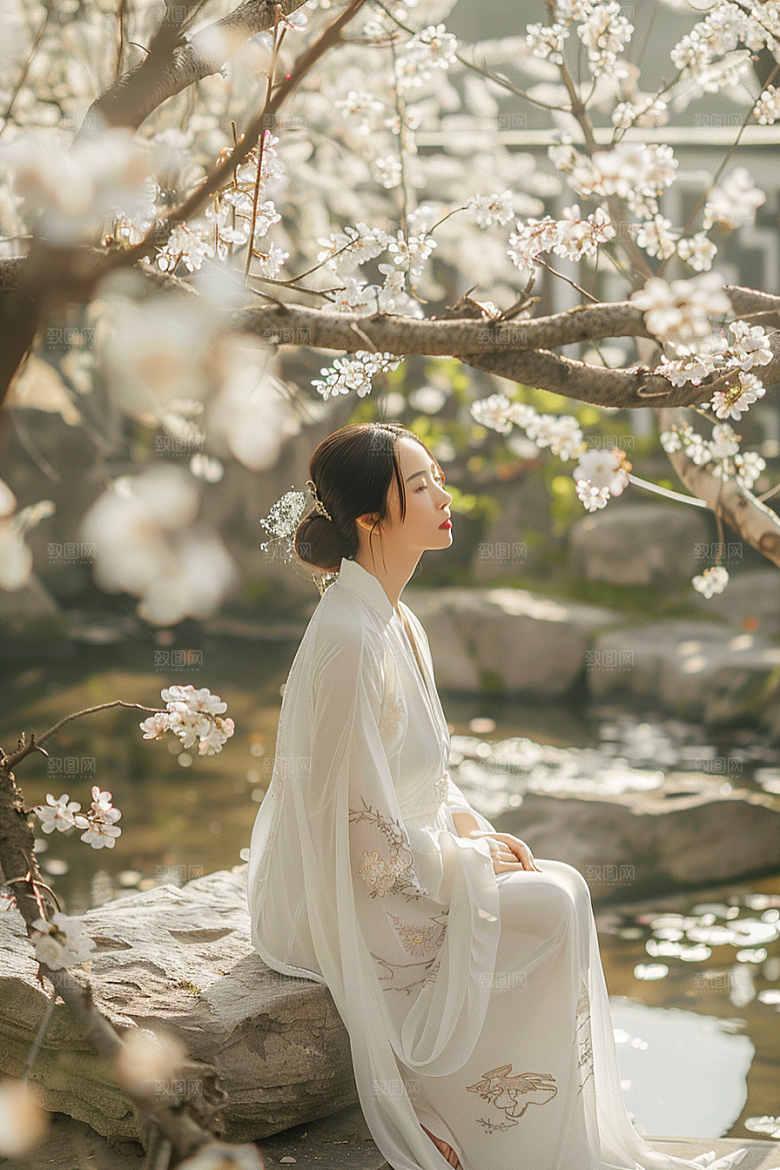 花卉汉服人物写真美女摄影图