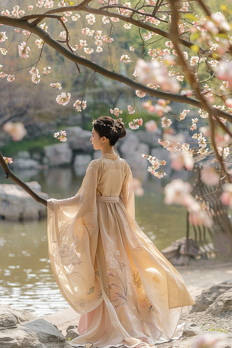 花卉汉服人物唯美写真摄影图