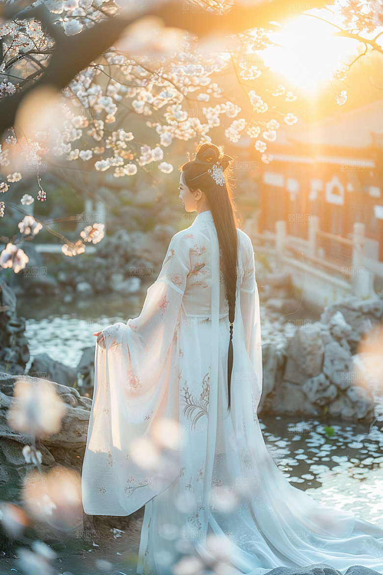 花卉汉服人物唯美人像摄影图