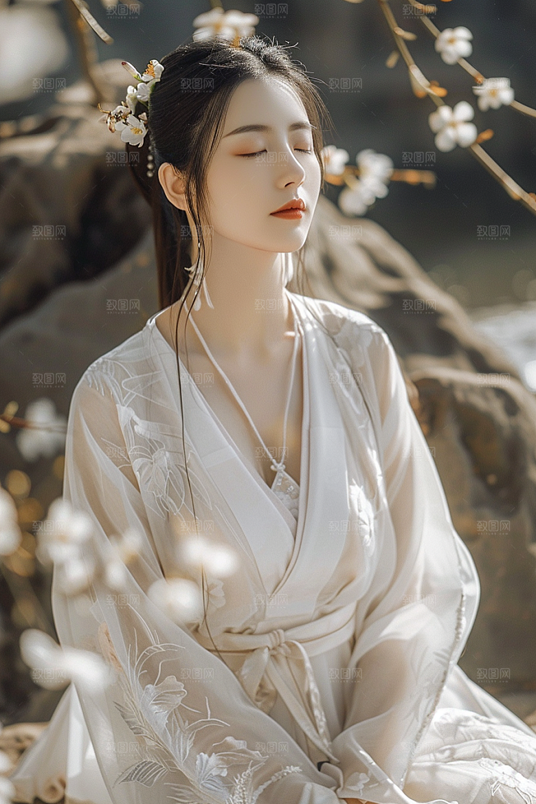 花卉汉服人物高清浪漫摄影图