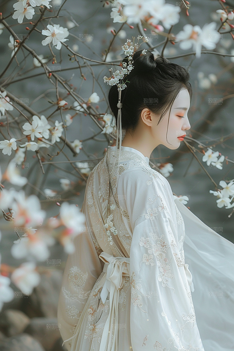 花卉汉服人物浪漫唯美摄影图