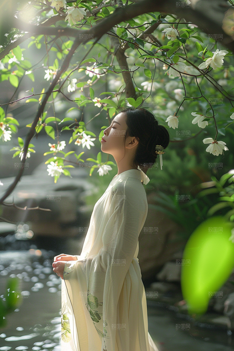 花卉汉服人物中式中国风摄影图