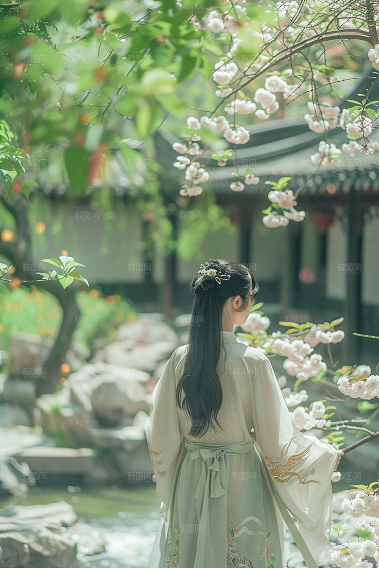 花卉汉服人物中式写真摄影图