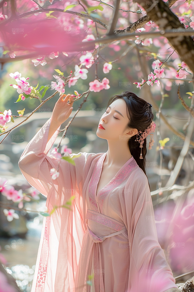 花卉汉服人物写真美女摄影图