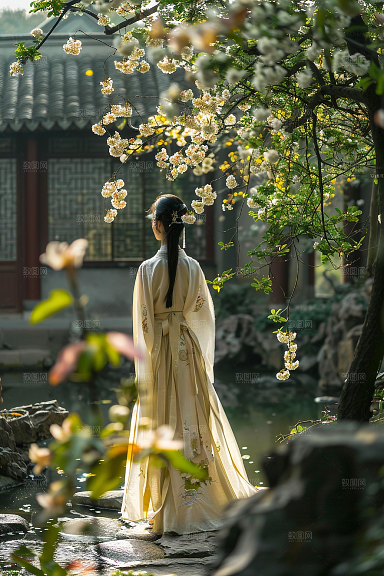 花卉汉服人物人像浪漫摄影图