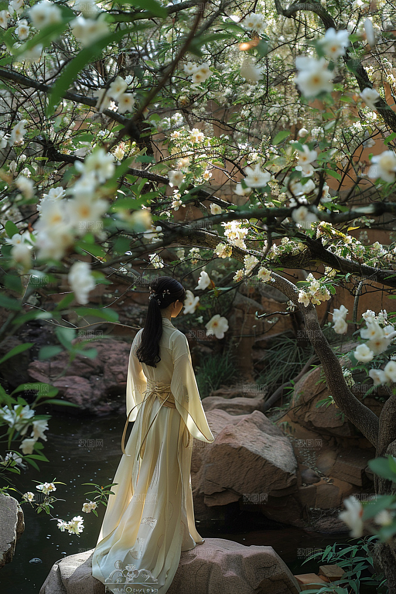 花卉汉服人物美女中国风摄影图