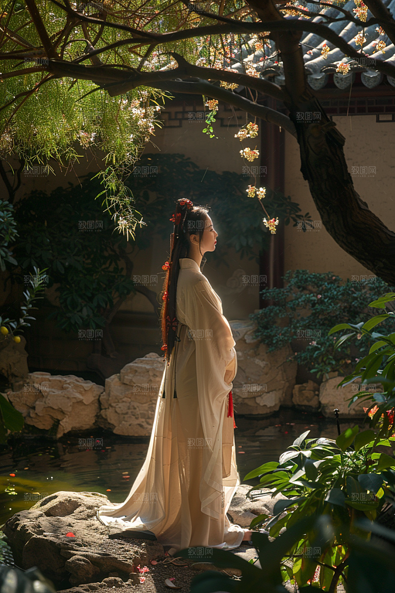 花卉汉服人物高清唯美摄影图