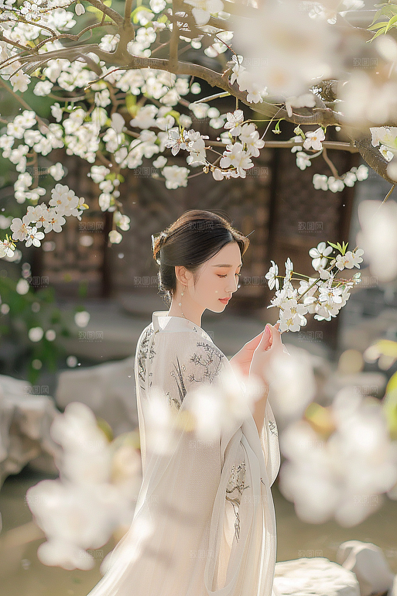 花卉汉服人物美景园林摄影图