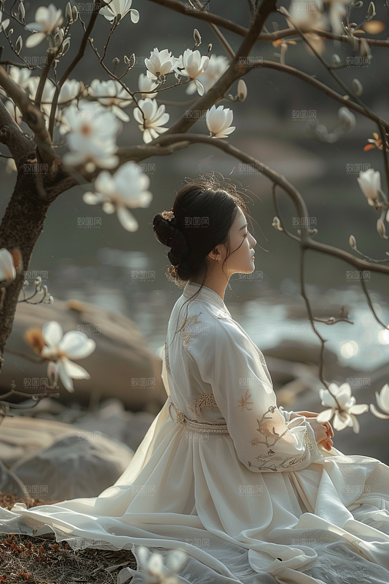 花卉汉服人物美景中国风摄影图