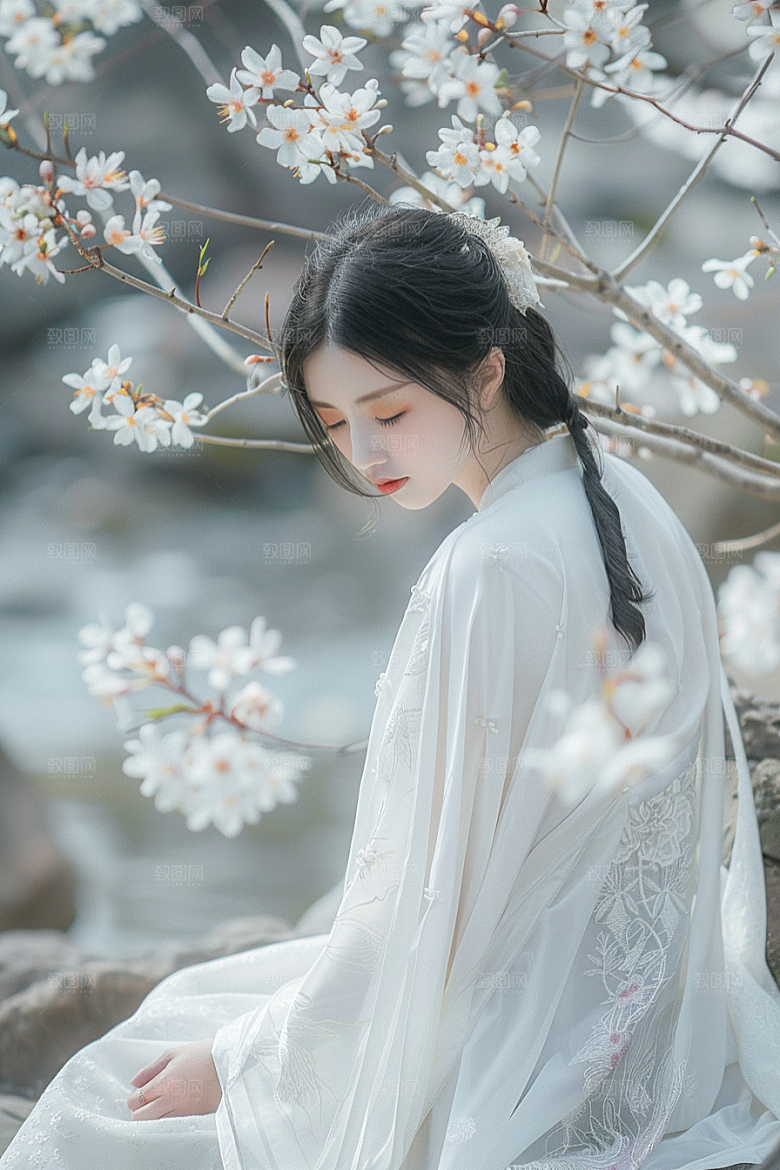 花卉汉服人物美女写真摄影图