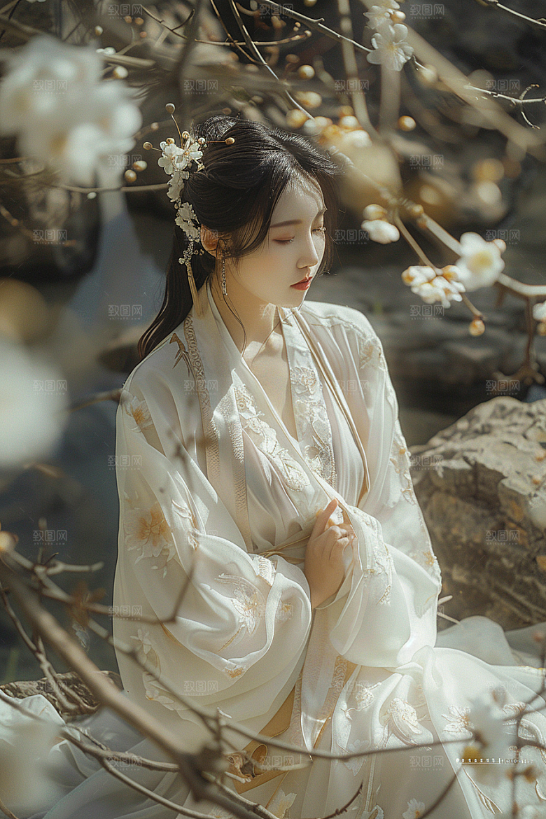花卉汉服人物中式唯美摄影图