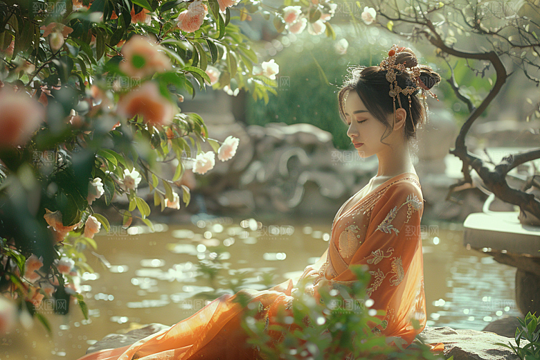 花卉汉服人物唯美中式摄影图
