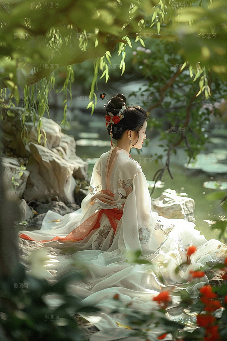 花卉汉服人物写真唯美摄影图