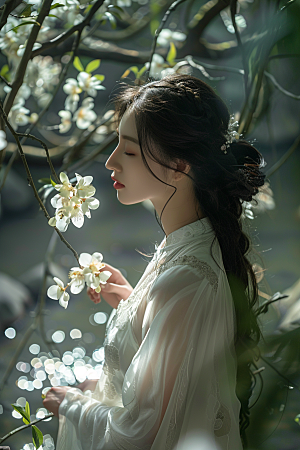 花卉汉服人物浪漫中式摄影图