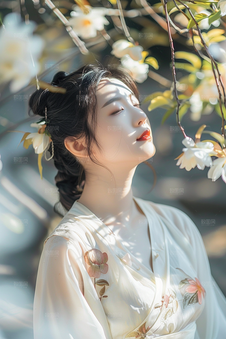 花卉汉服人物古风浪漫摄影图