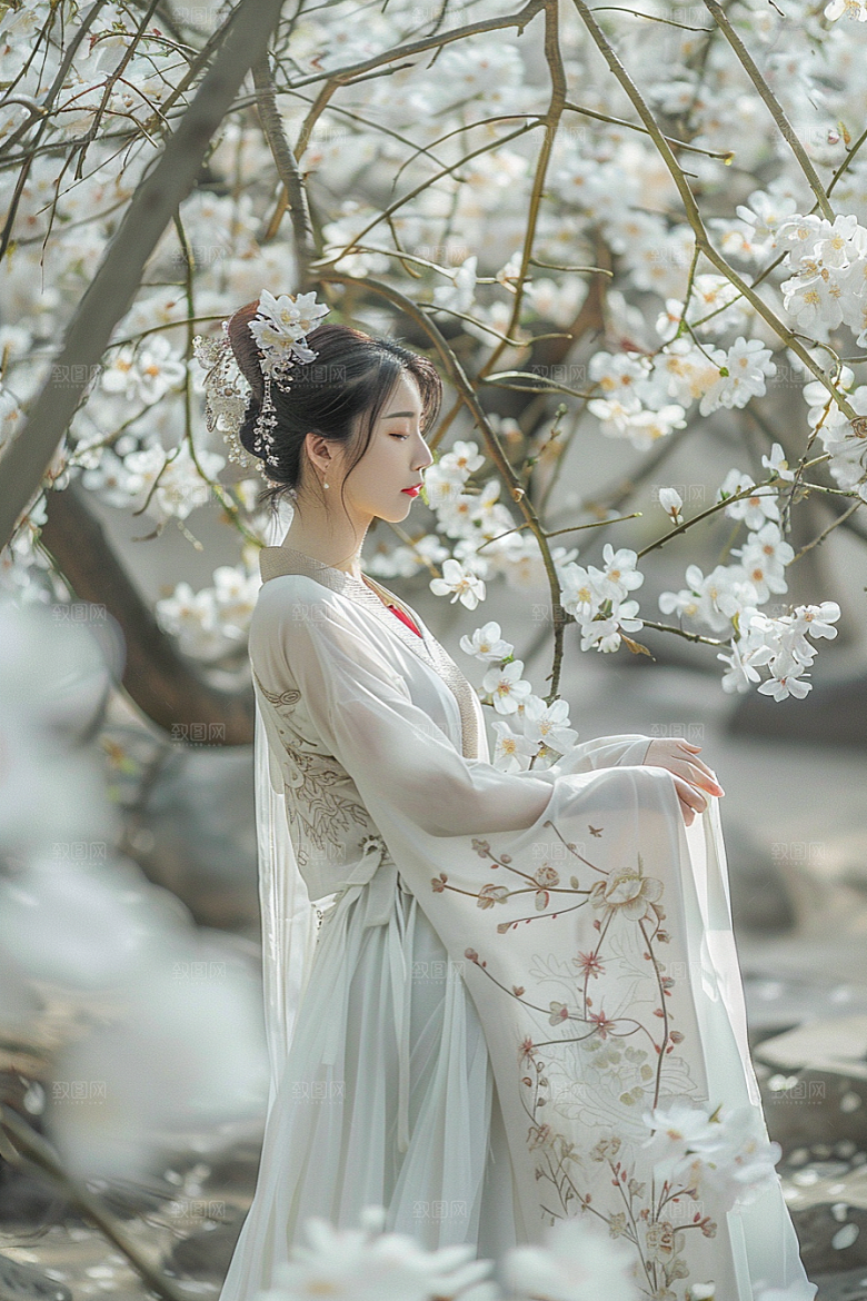 花卉汉服人物唯美中国风摄影图