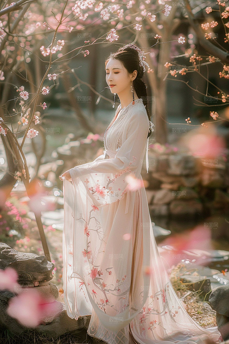 花卉汉服人物唯美美女摄影图