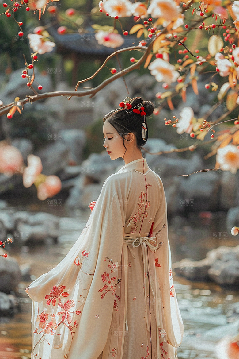 花卉汉服人物唯美中式摄影图