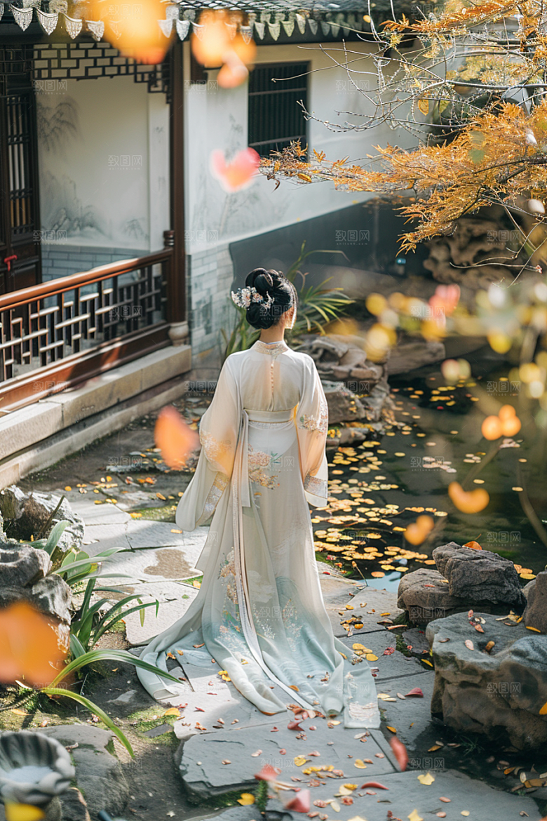 花卉汉服人物美女中国风摄影图