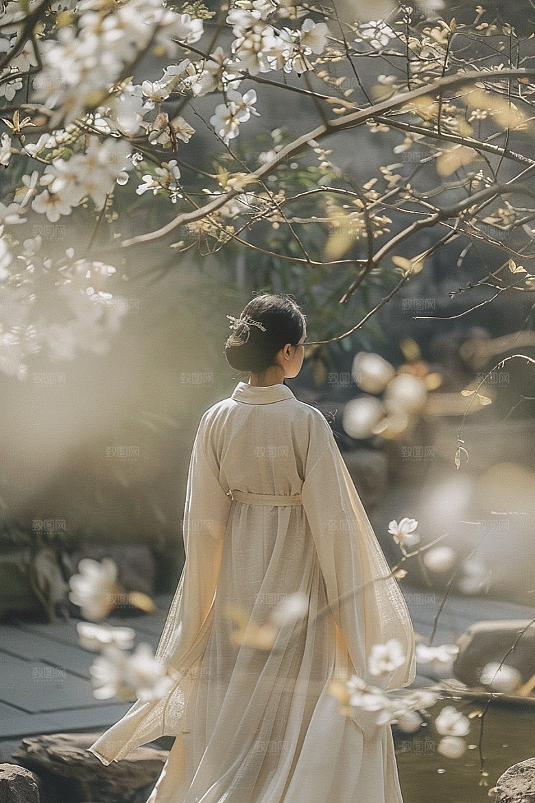 花卉汉服人物写真高清摄影图