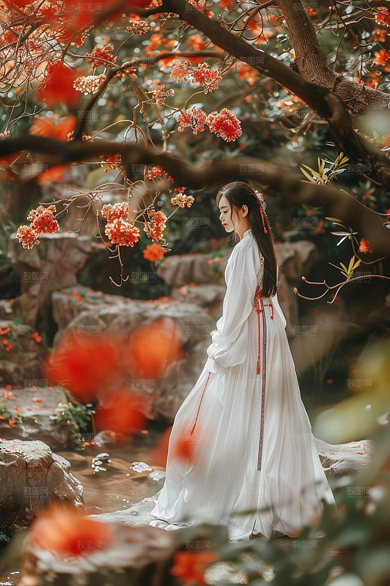 花卉汉服人物人像中式摄影图