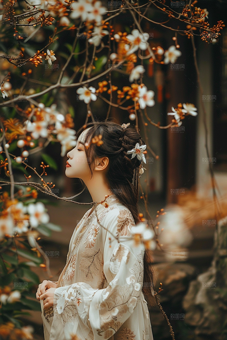 花卉汉服人物写真中国风摄影图