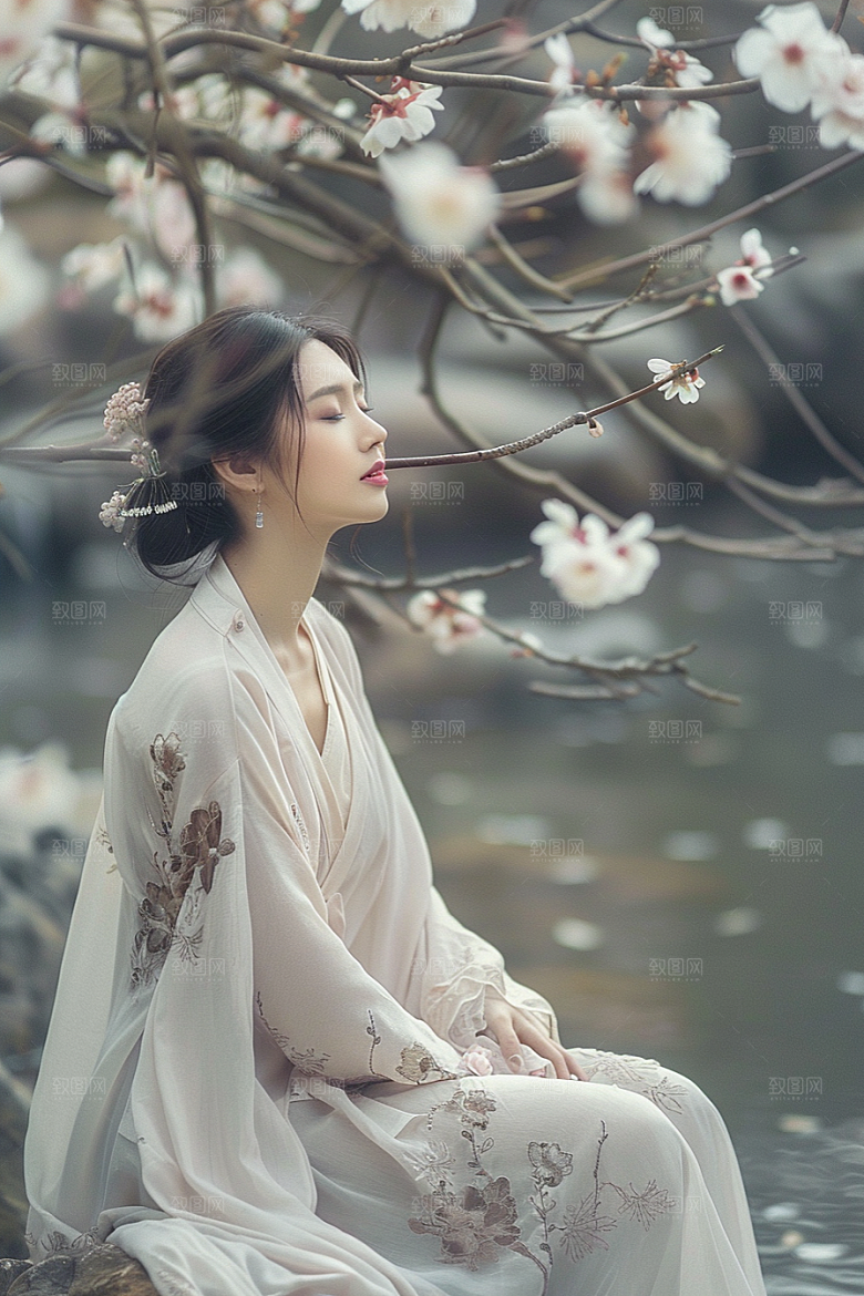 花卉汉服人物中式古风摄影图