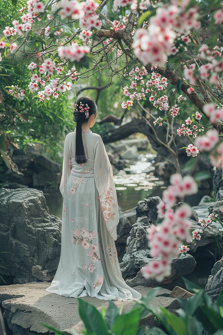 花卉汉服人物写真美女摄影图