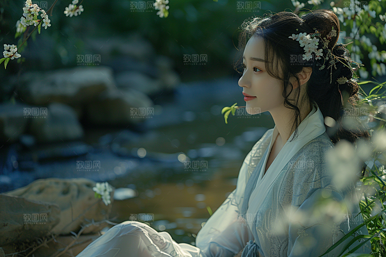 花卉汉服人物古风中式摄影图