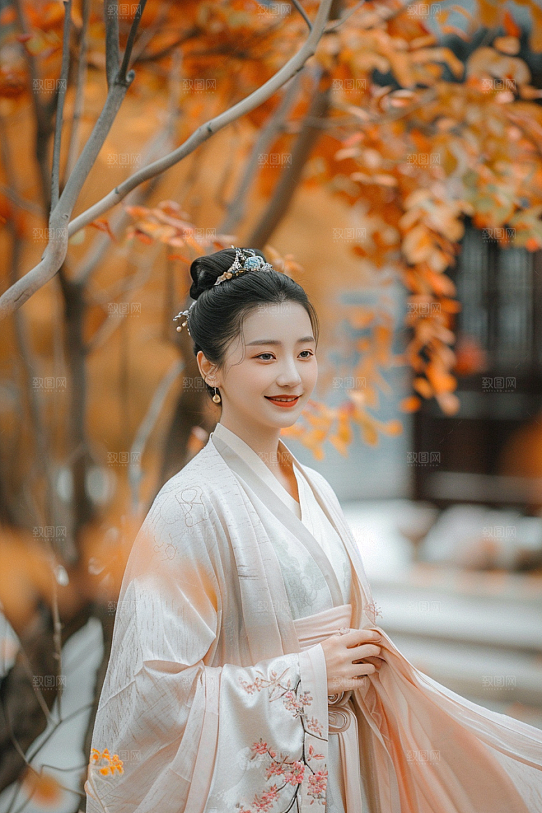 花卉汉服人物浪漫写真摄影图