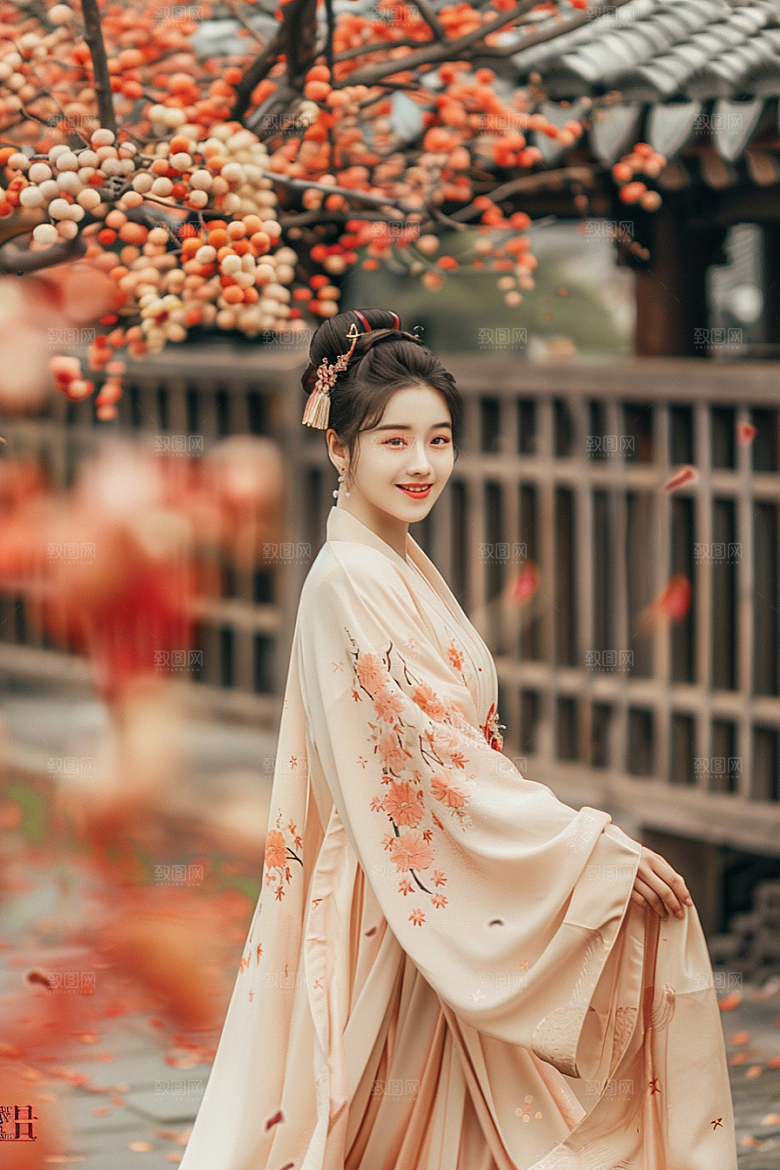花卉汉服人物中式人像摄影图