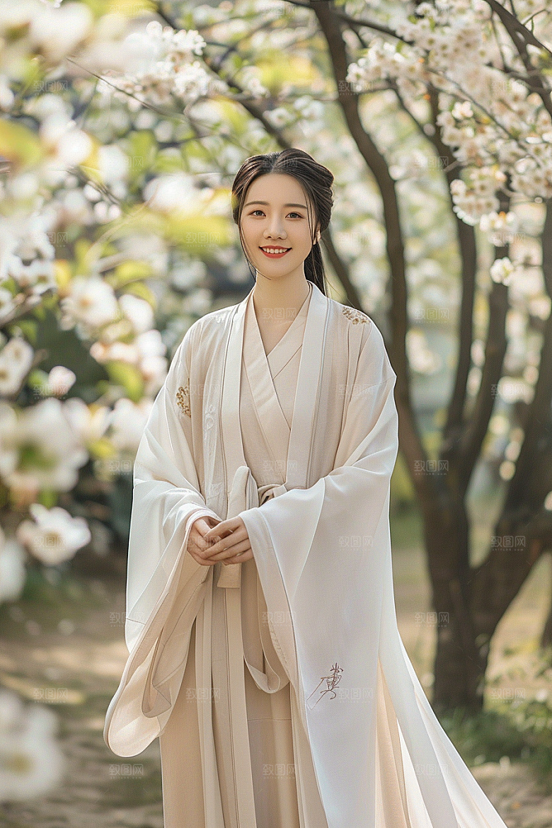 花卉汉服人物人像花丛摄影图