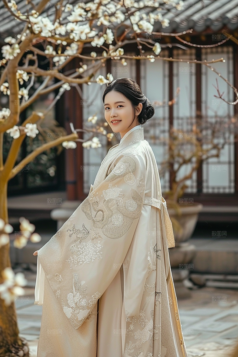 花卉汉服人物美景唯美摄影图