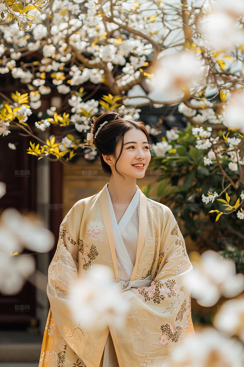 花卉汉服人物浪漫唯美摄影图