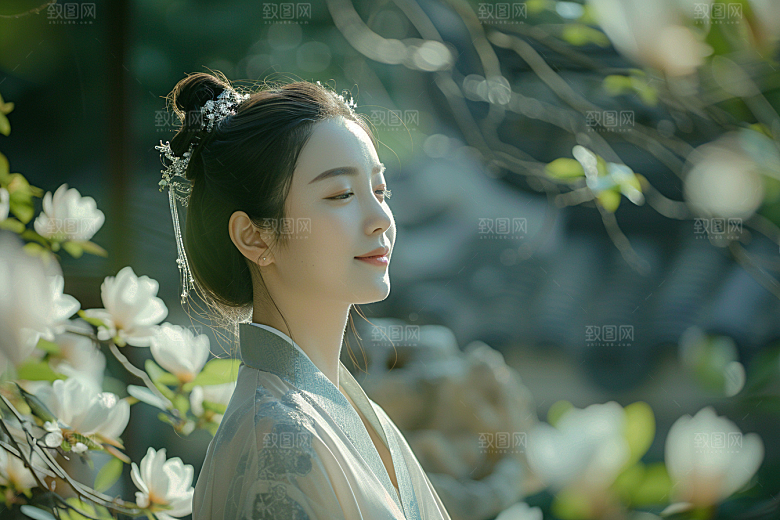 花卉汉服人物中国风人像摄影图
