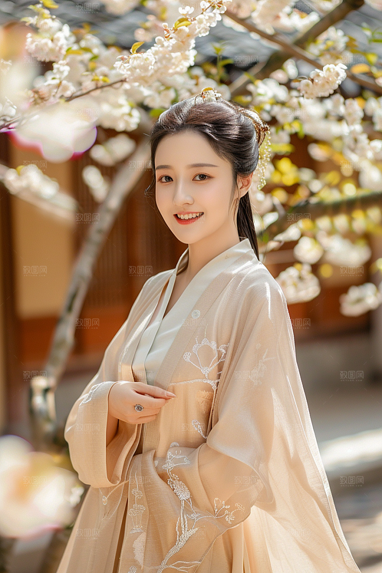 花卉汉服人物写真浪漫摄影图