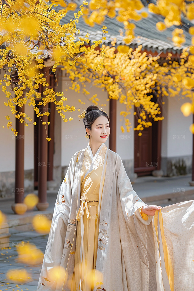 花卉汉服人物中国风唯美摄影图