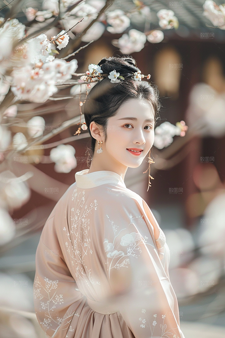 花卉汉服人物美女唯美摄影图