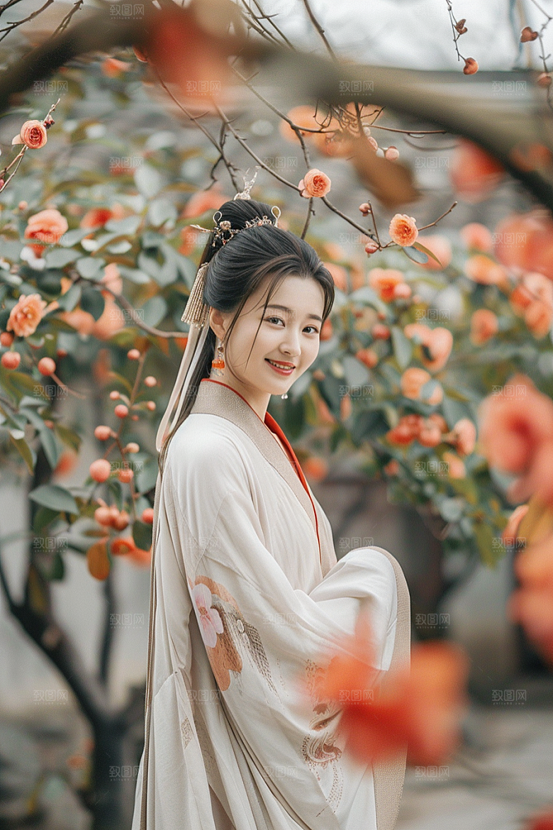 花卉汉服人物写真高清摄影图