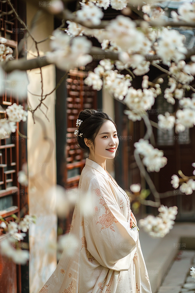 花卉汉服人物高清唯美摄影图