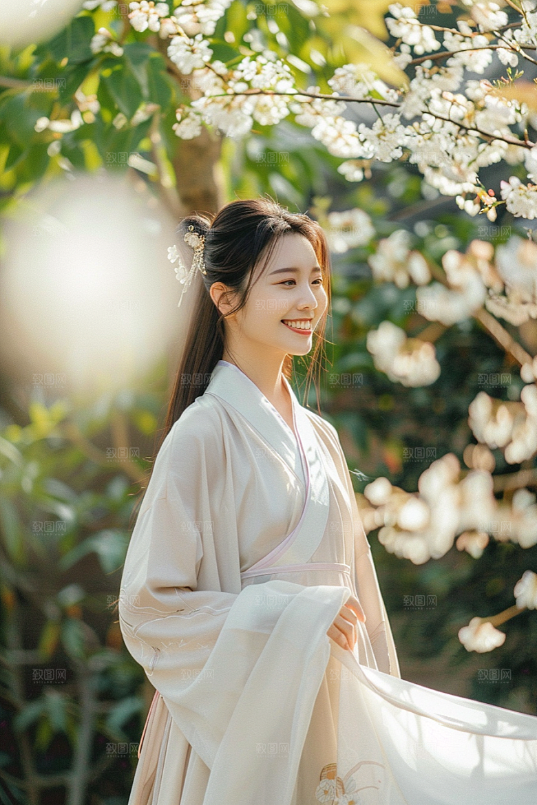花卉汉服人物唯美美女摄影图