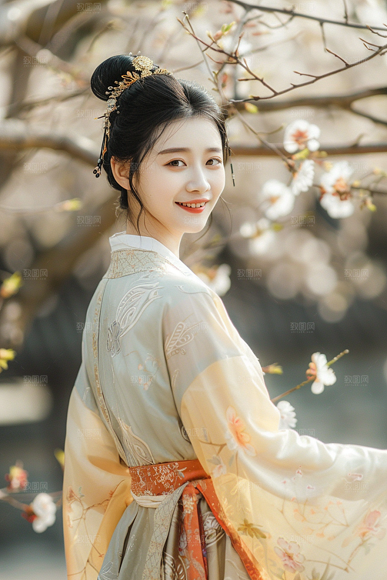 花卉汉服人物高清唯美摄影图