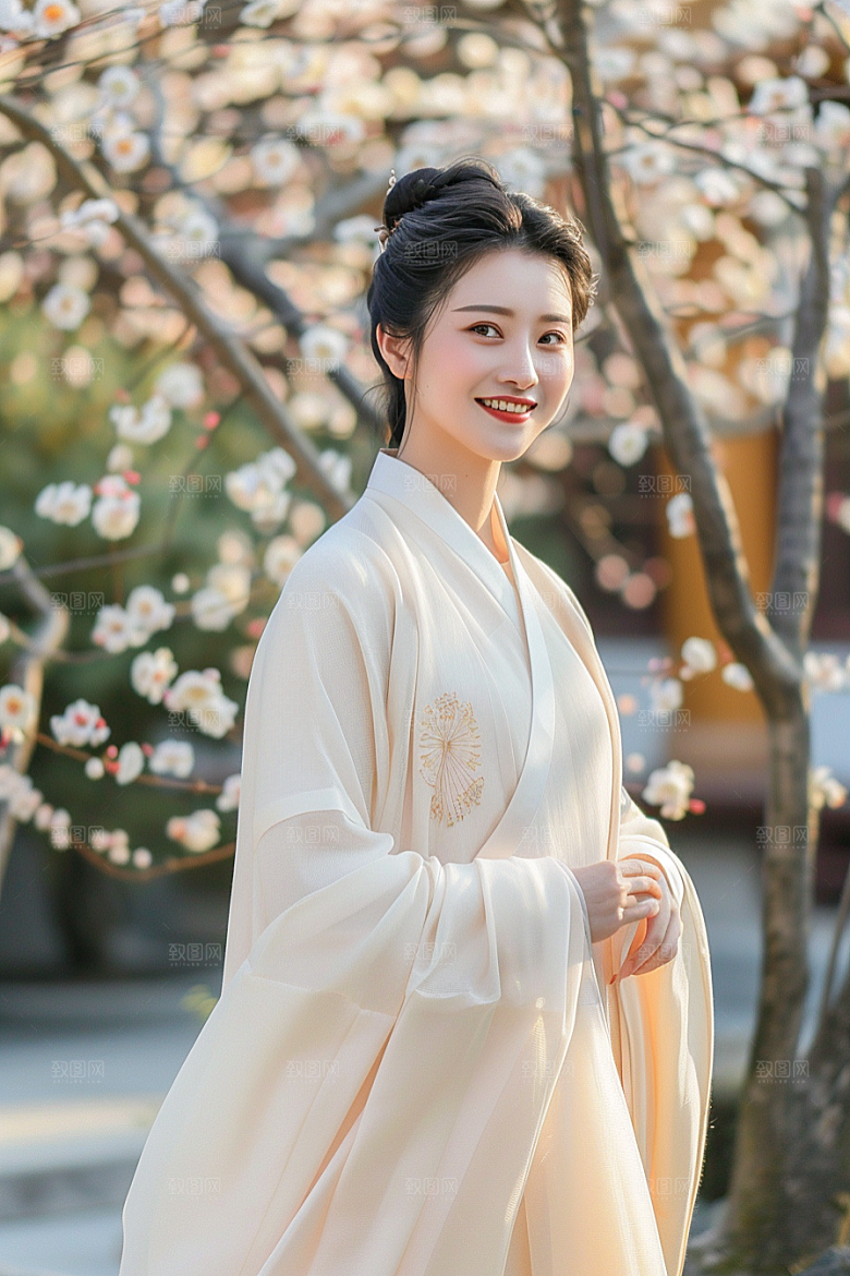 花卉汉服人物中国风中式摄影图